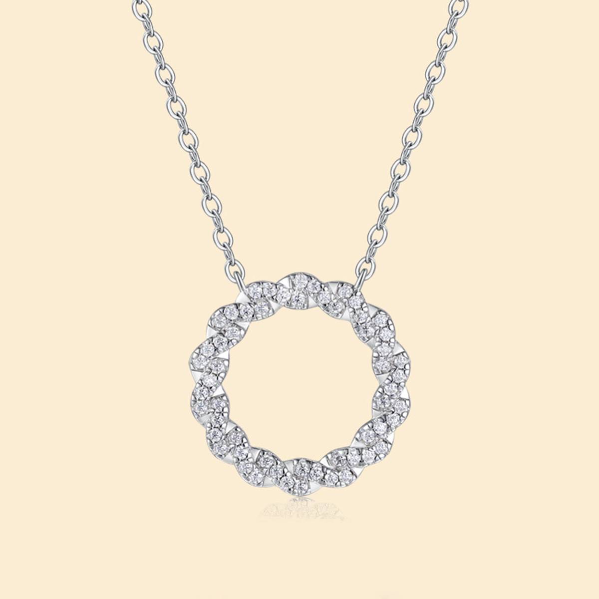 N15658款S925银镀18K白金无限圆环MoissaniteNecklace0.56