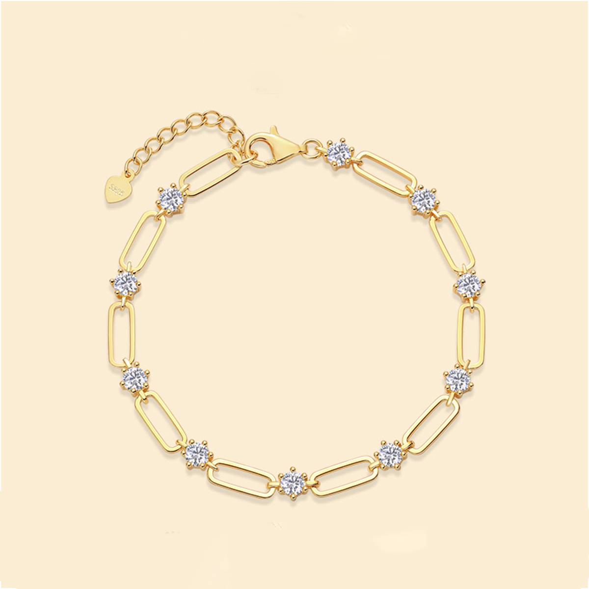 L15103款S925银镀18K黄金圆形Moissanite方扣Bracelet3.0ct