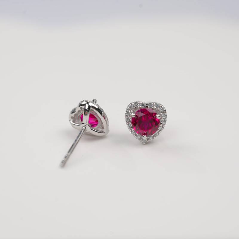E1735款925银镀18K白金培育彩宝耳钉主石5.0mm