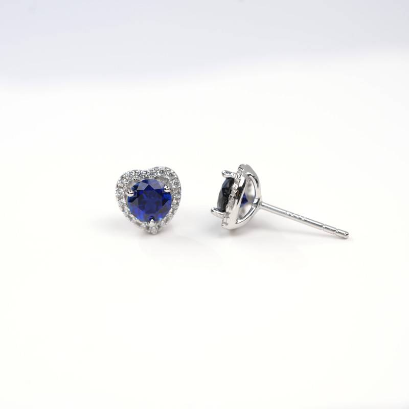 E1735款925银镀18K白金培育彩宝耳钉主石5.0mm