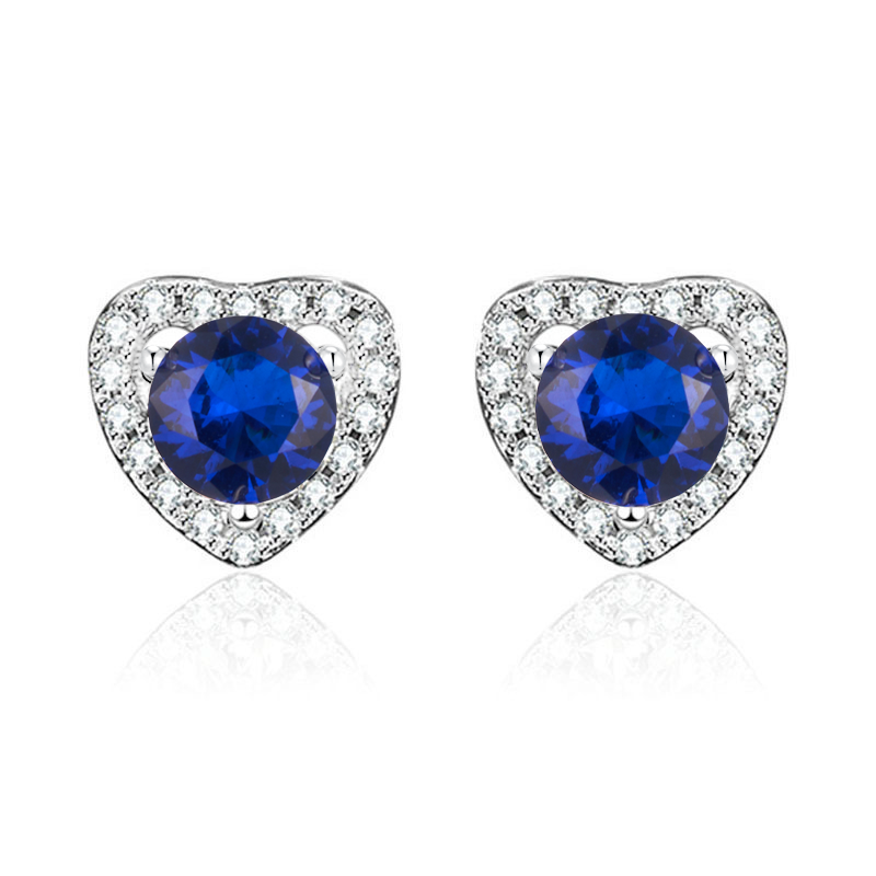 E1735款925银镀18K白金培育彩宝Stud Earring主石5.0mm