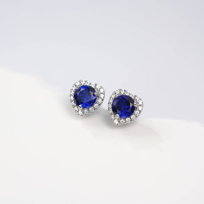 E1735款925银镀18K白金培育彩宝耳钉主石5.0mm