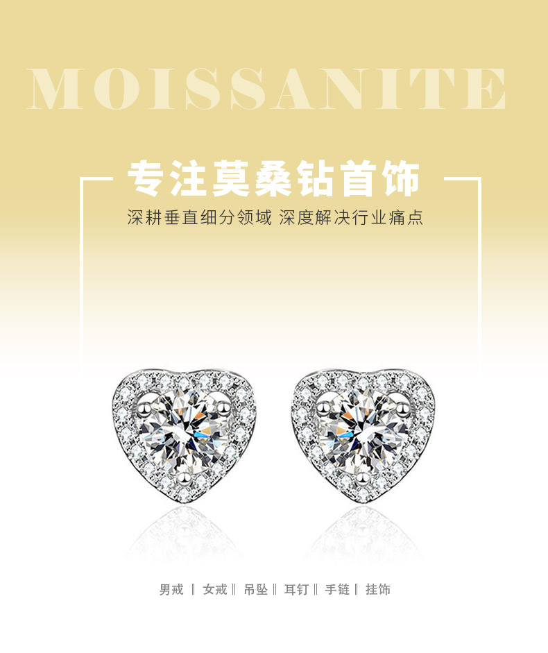 E1735款925银镀18K白金培育彩宝耳钉主石5.0mm - 1