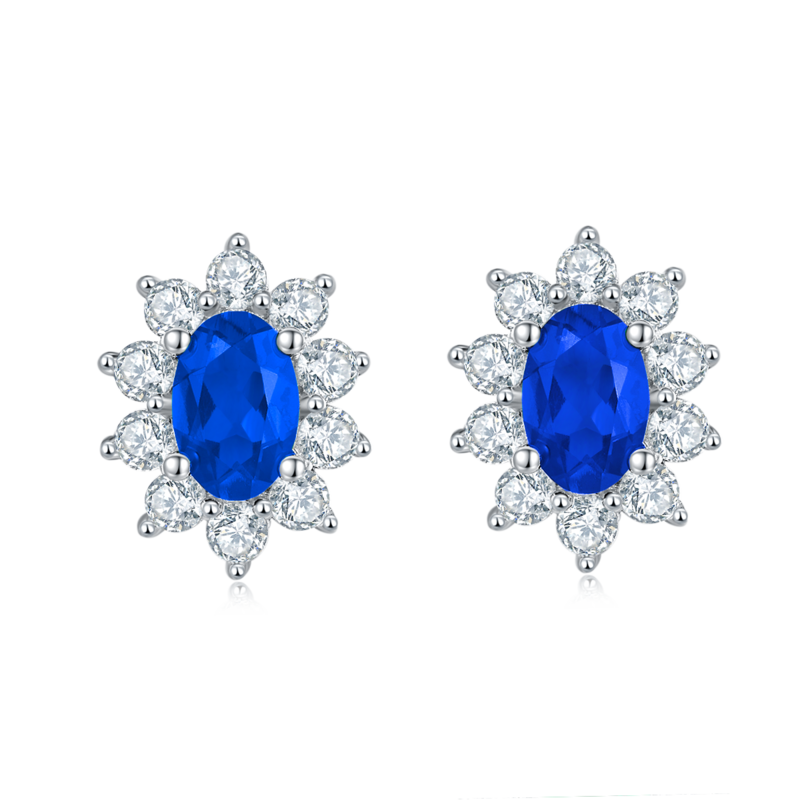E2020114 蛋形培育祖母绿S925银镀白金耳环6*4mmmm/0.8ct
