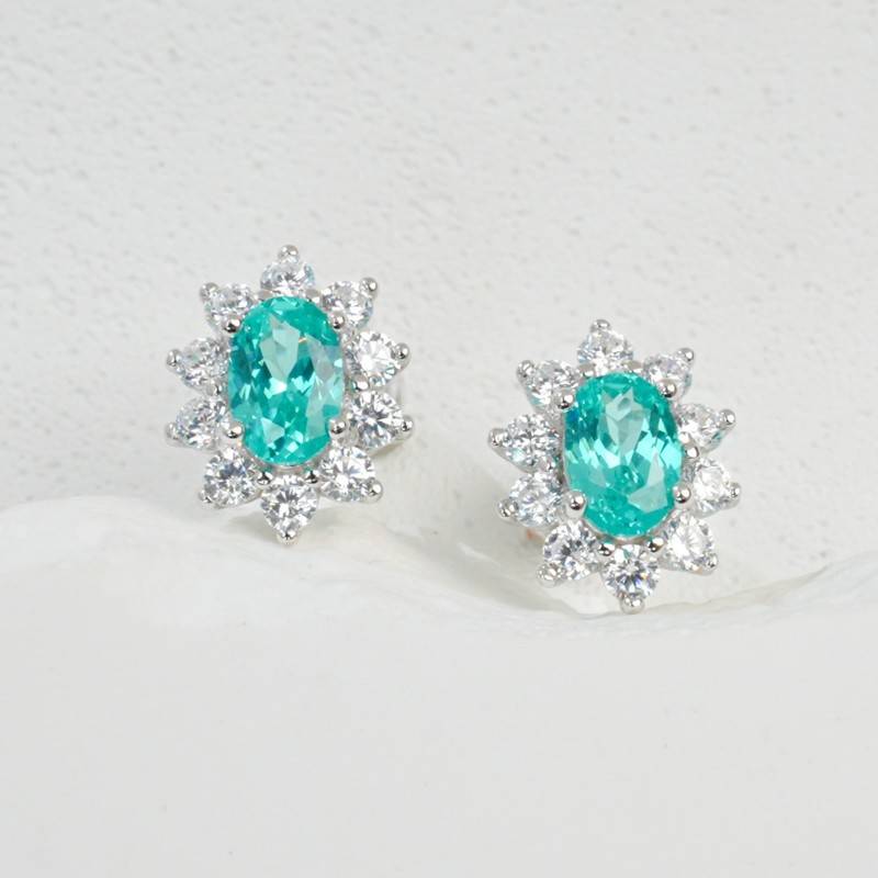 E2020114 蛋形培育祖母绿S925银镀白金耳环6*4mmmm/0.8ct