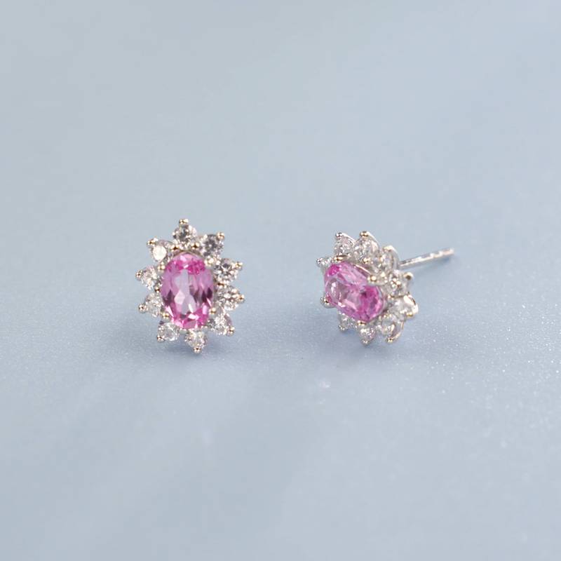 E2020114 蛋形培育祖母绿S925银镀白金耳环6*4mmmm/0.8ct