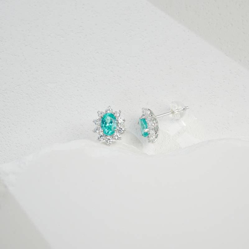 E2020114 蛋形培育祖母绿S925银镀白金耳环6*4mmmm/0.8ct