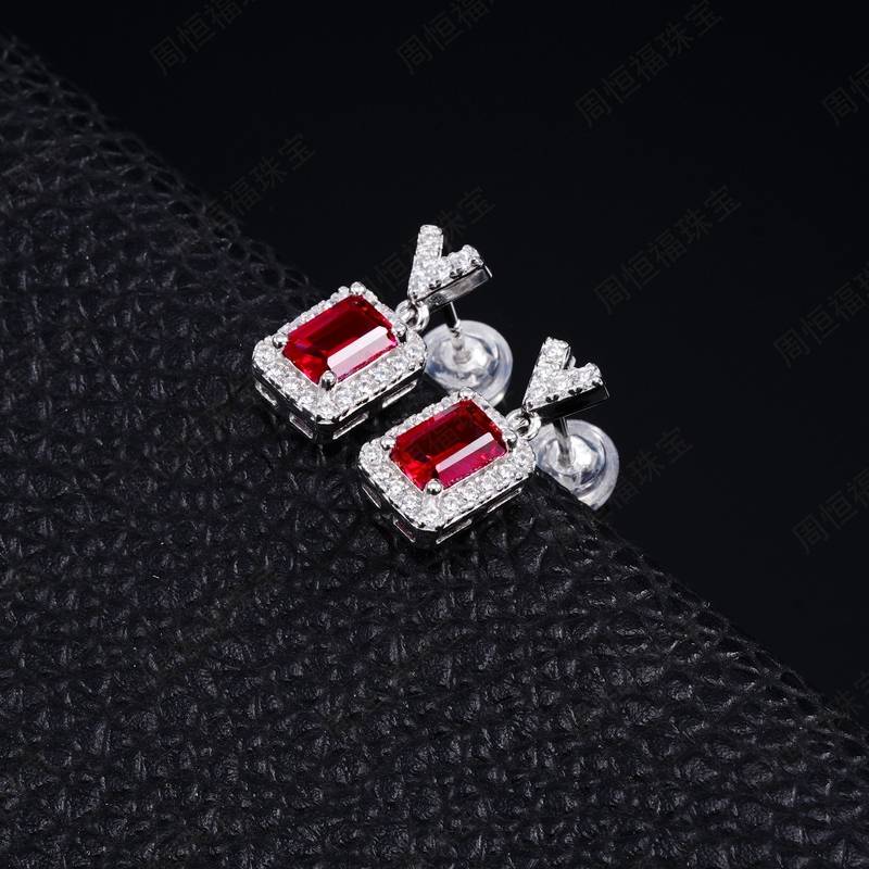 E5509款S925银镀18K白金祖母绿切割培育彩宝耳环主石6*4mmmm/粒