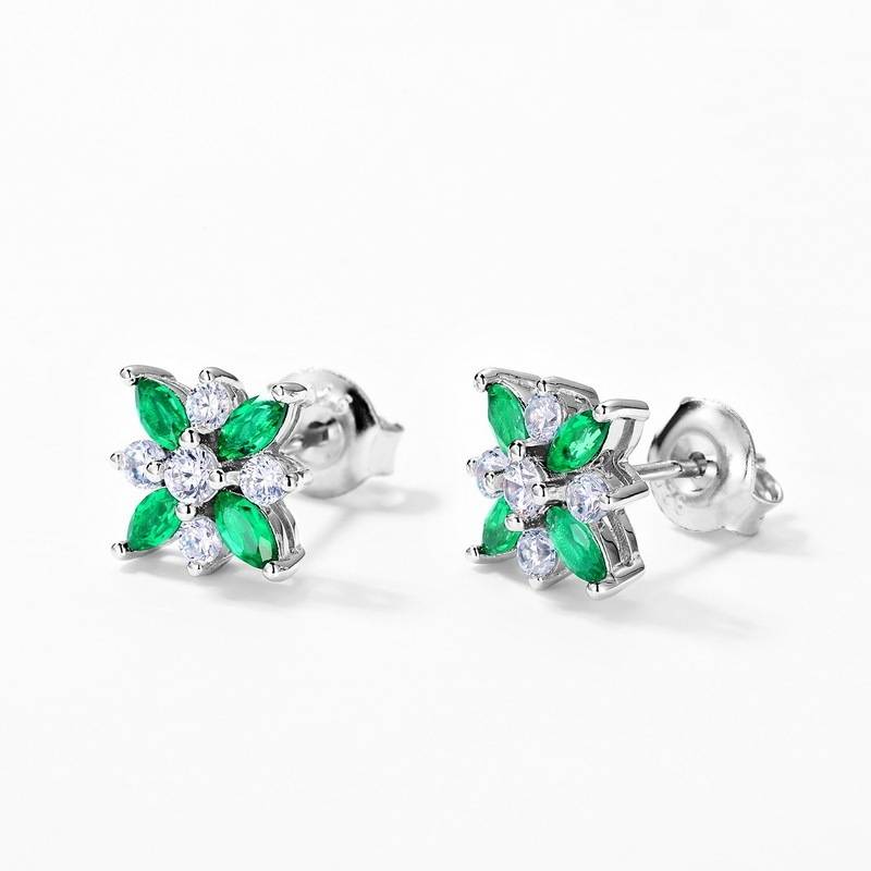A73-E2020869款S925银镀18K白金培育祖母绿Stud Earring4*2mmmm/粒