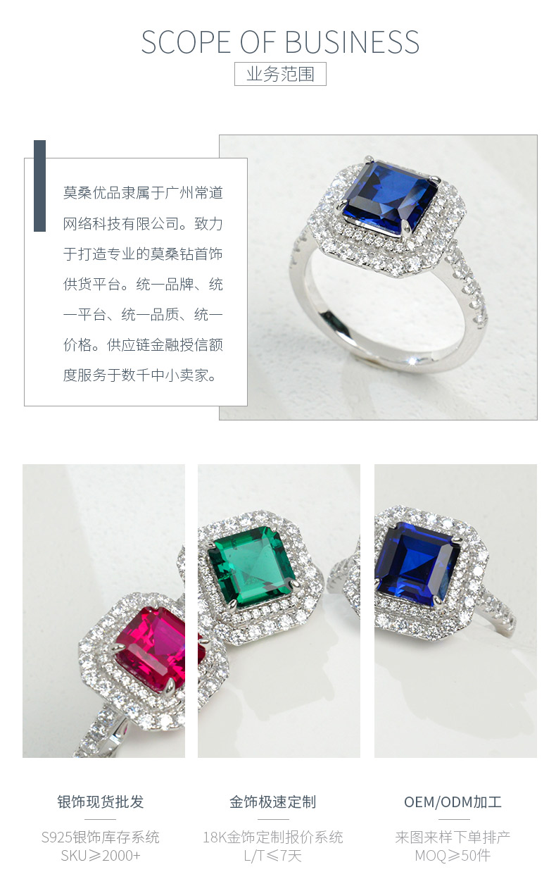 R0028款S925银镀18K白金祖母绿切割培育彩宝戒指主石8*8mm - 3
