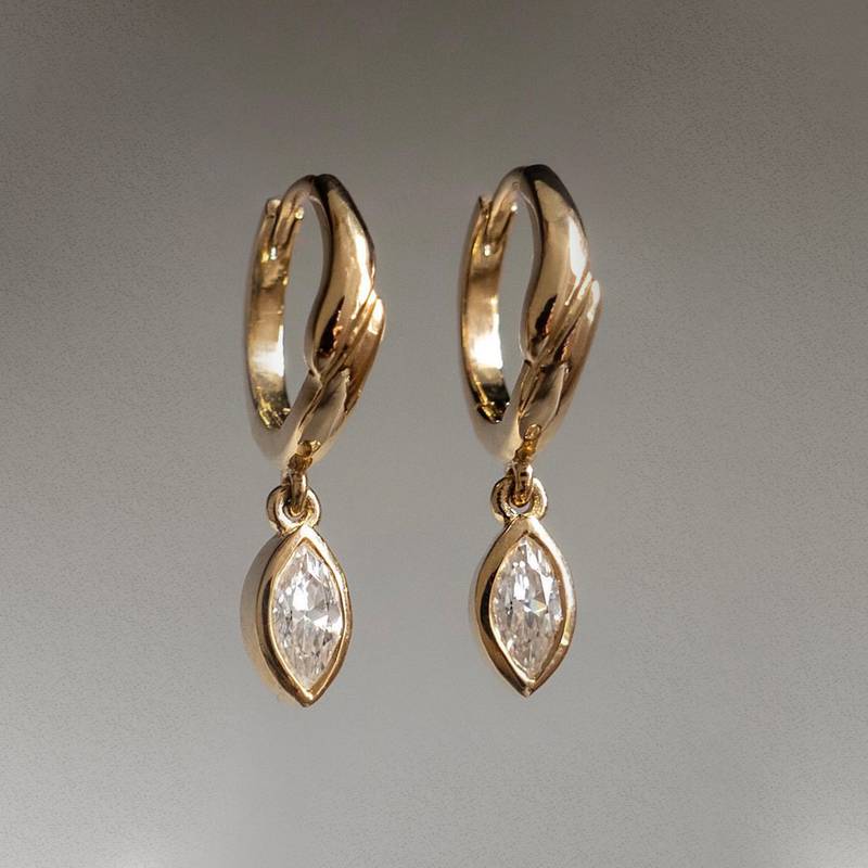 ME0021款S25银镀18K黄金马眼形Moissanite耳环0.8ct