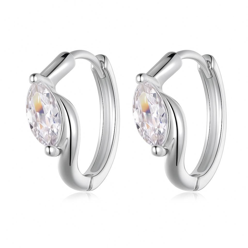 ME0022款S25银镀18K金马眼形Moissanite耳圈耳环0.8ct