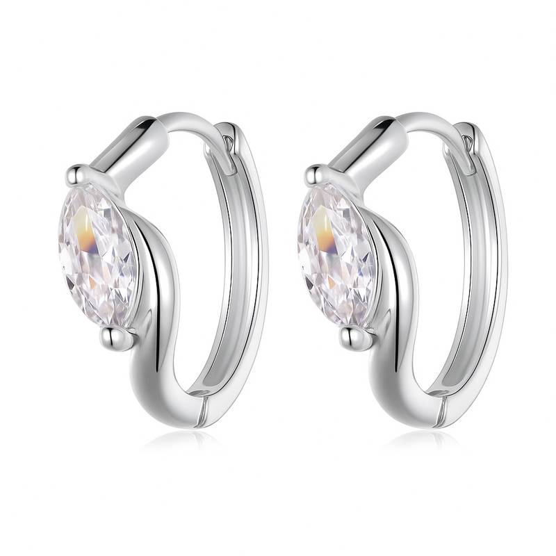 ME0022款S25银镀18K金马眼形Moissanite耳圈耳环0.8ct