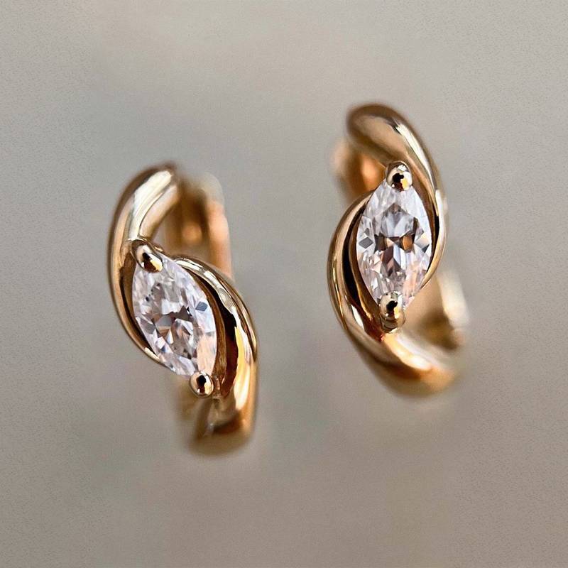 ME0022款S25银镀18K金马眼形Moissanite耳圈耳环0.8ct