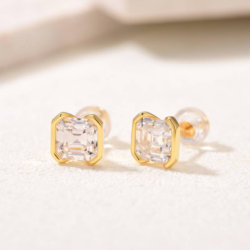 ME0024款S25银镀18K黄金阿斯切MoissaniteStud Earring2.0ct