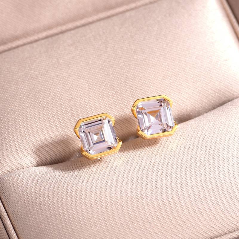 ME0024款S25银镀18K黄金阿斯切MoissaniteStud Earring2.0ct