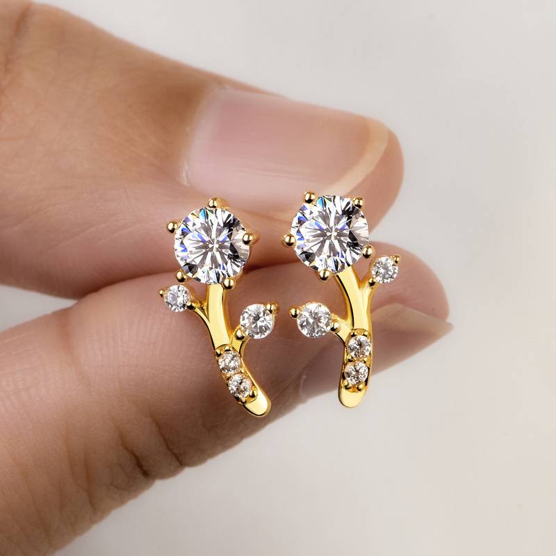 ME0027款S25银镀18K黄金Moissanite小花Stud Earring1.0ct