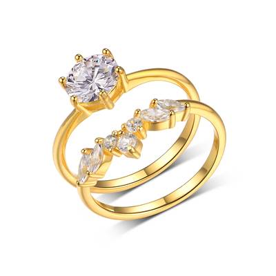 MR0144 S25 Silver Plated 18Yellow Gold Round Moissanite Exquisite Bridal Set with Main Stone 1.2ct/7.0mm