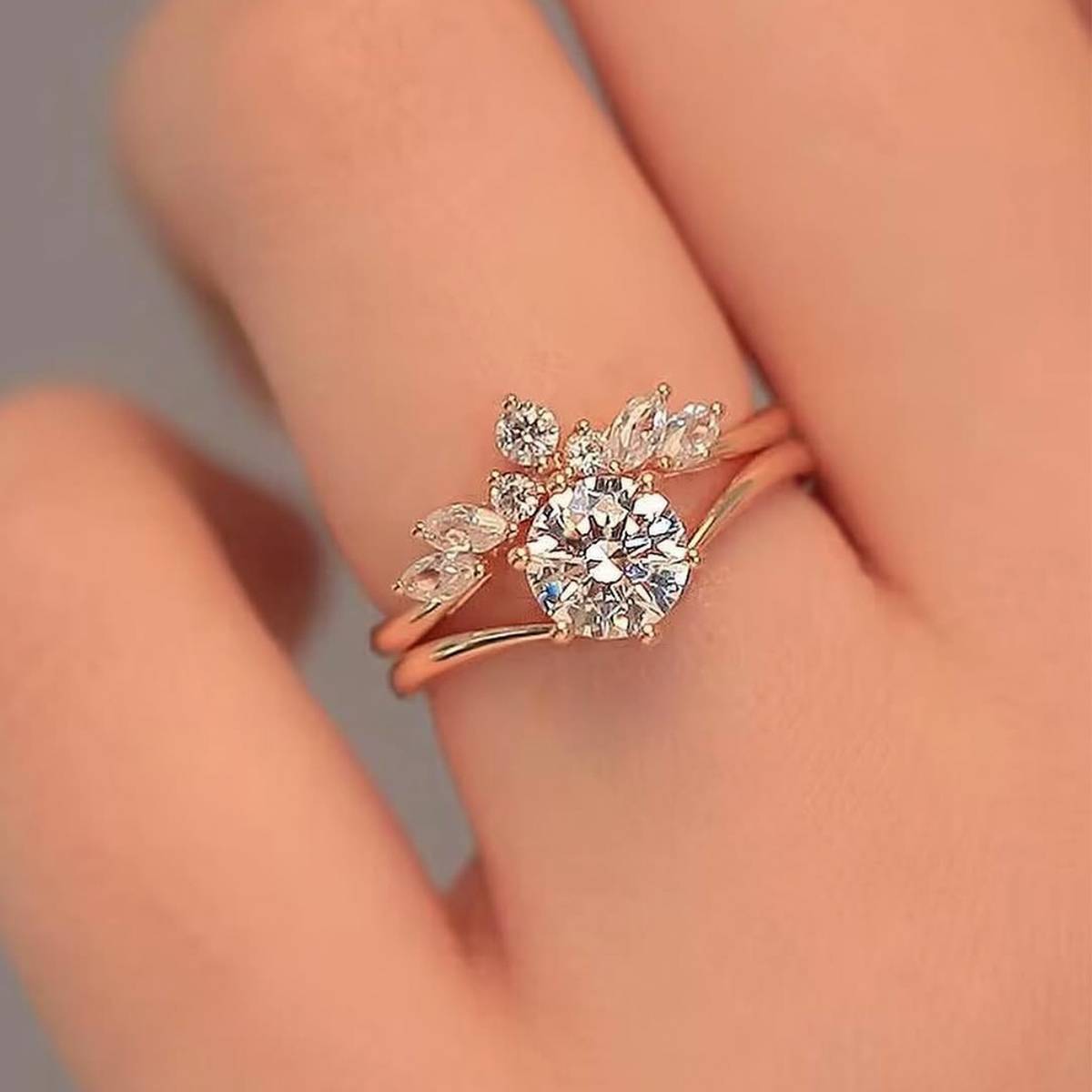 MR0144款S25银镀18K黄金圆形莫桑钻精致女套戒主石1.2ct/7.0mm