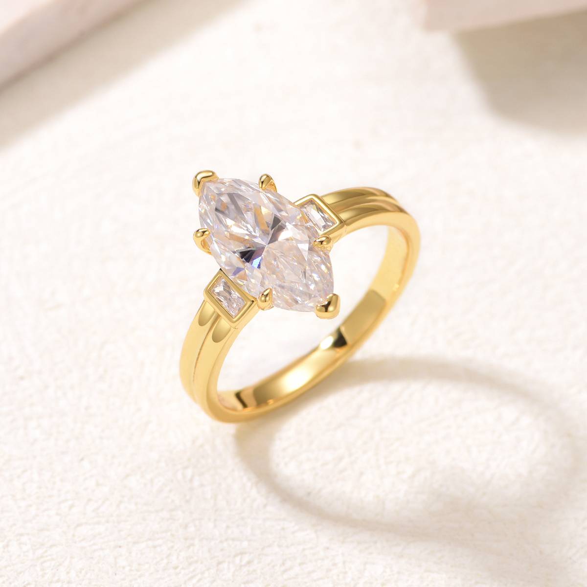 MR0148款S25银镀18K黄金豪华马眼形MoissaniteWomen's Ring主石3.0ct/14*7mmmm