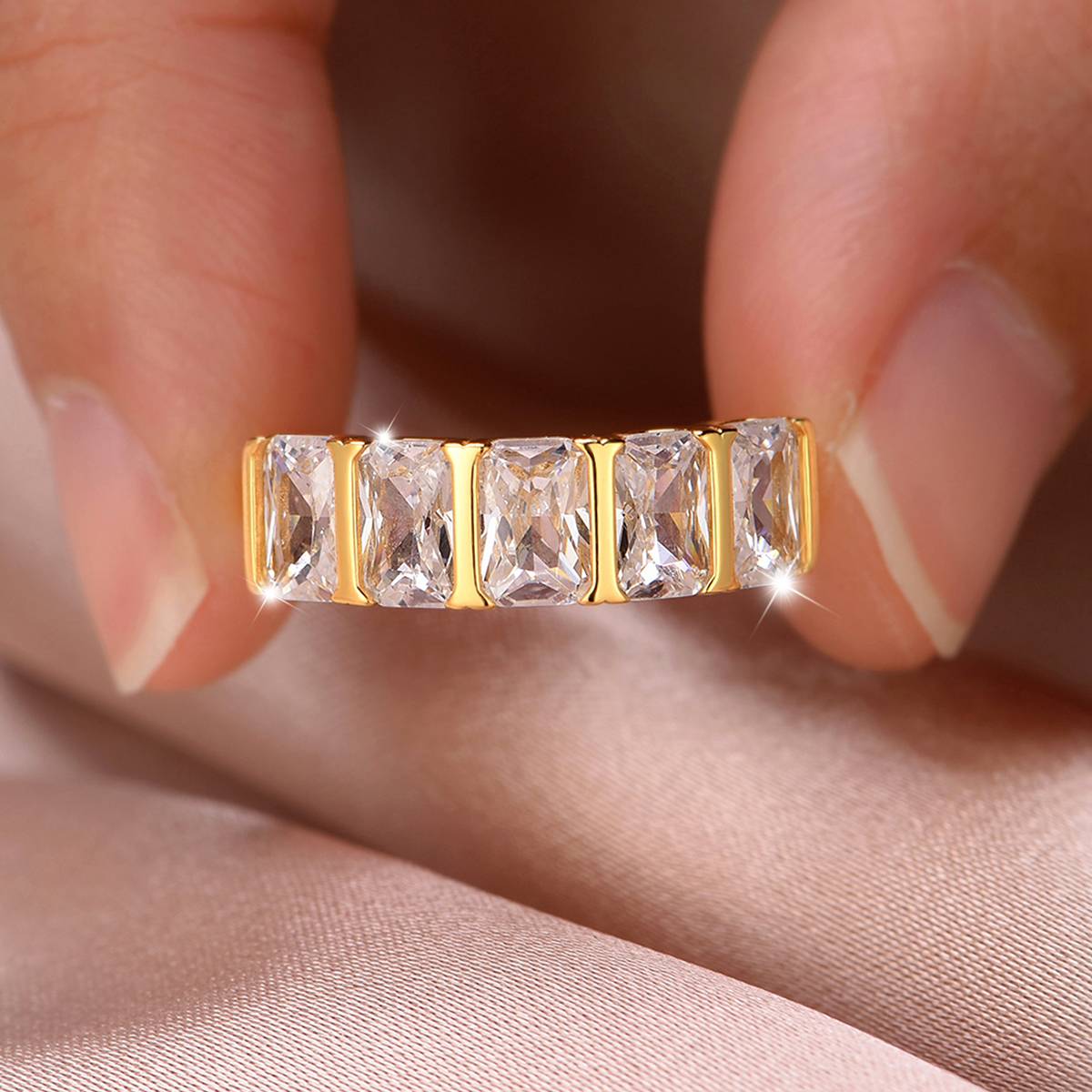 MR0149款S25银镀18K黄金雷迪恩切割Moissanite排戒4.0ct/6*4mmmm