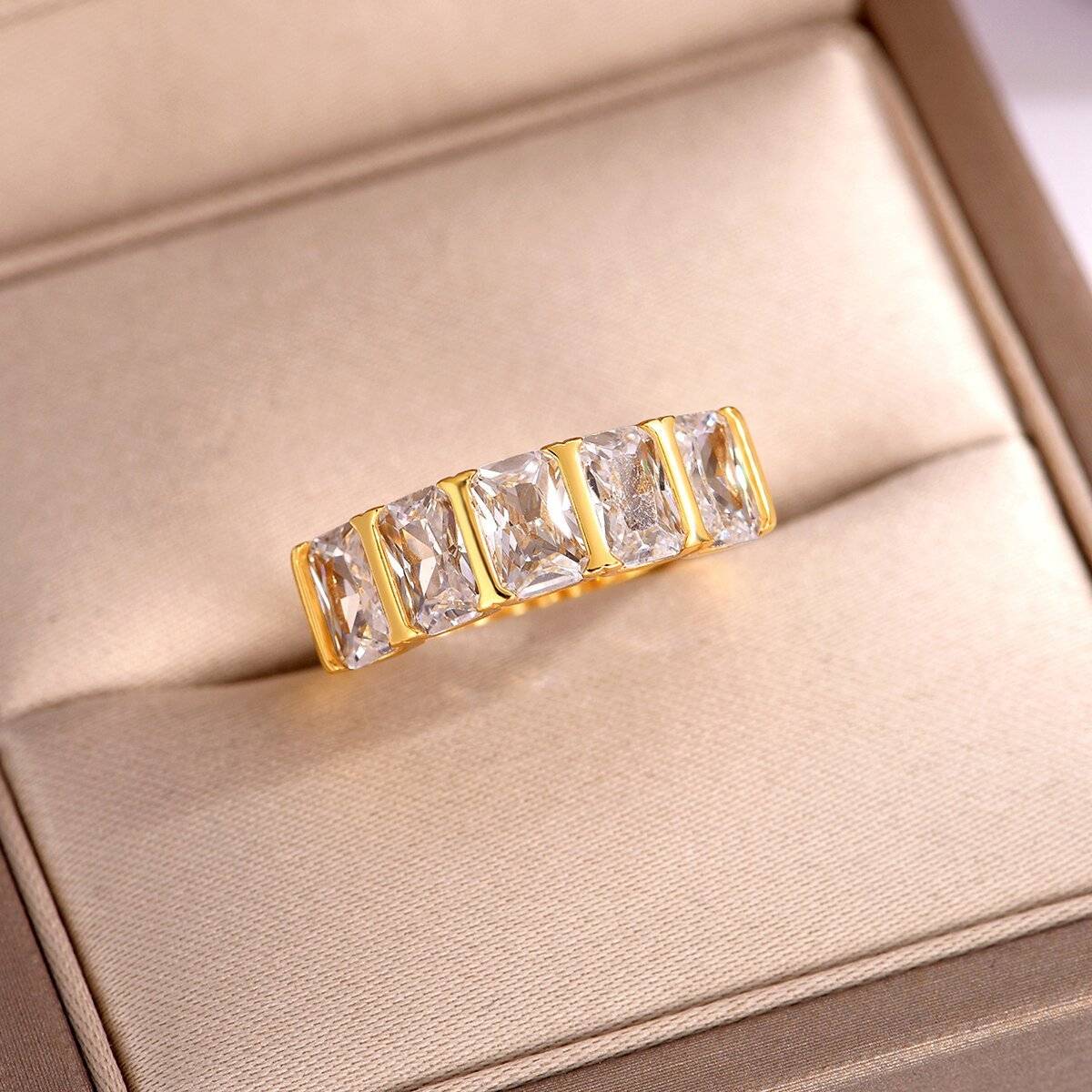 MR0149款S25银镀18K黄金雷迪恩切割Moissanite排戒4.0ct/6*4mmmm