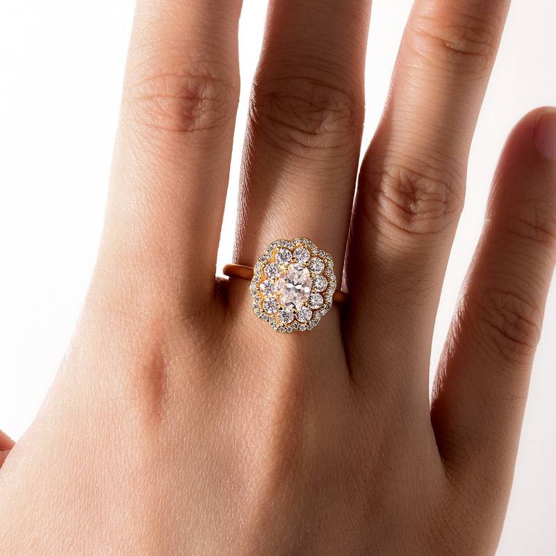 MR0151款S25银镀18K黄金蛋形Moissanite花型Women's Ring主石1.0ct/7*5mmmm