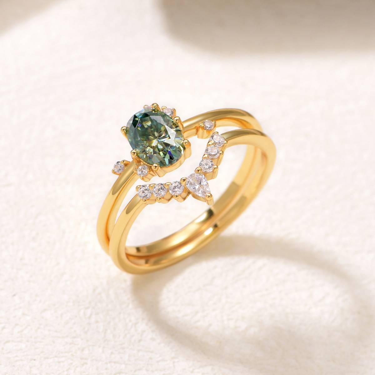 MR0153款S25银镀18K黄金蛋形蓝绿色MoissaniteExquisite女套戒主石1.0ct/7*5mmmm