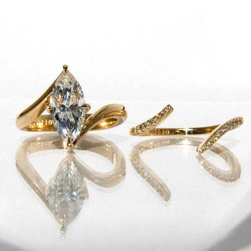 MR0155款S25银镀18K黄金马眼形MoissaniteExquisiteLuxury女套戒3.0ct/14*7mmmm