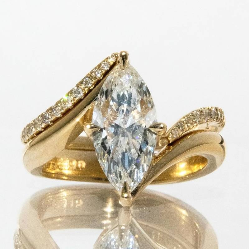 MR0155款S25银镀18K黄金马眼形MoissaniteExquisiteLuxury女套戒3.0ct/14*7mmmm