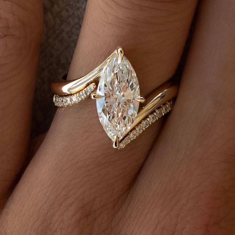 MR0155款S25银镀18K黄金马眼形MoissaniteExquisiteLuxury女套戒3.0ct/14*7mmmm