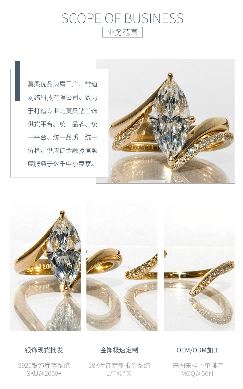MR0155款S25银镀18K黄金马眼形莫桑钻精致奢华女套戒3.0ct/14*7mm - 3
