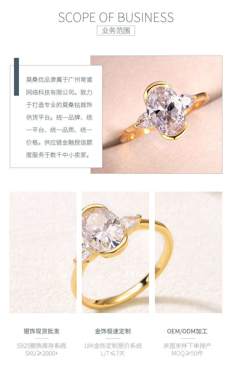 MR0150款S25银镀18K黄金蛋形豪华莫桑钻女戒主石2.5ct/10*7mm - 3