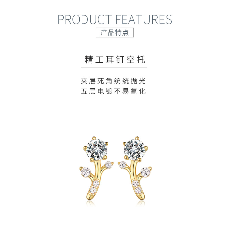 ME0027款S25银镀18K黄金莫桑钻小花耳钉1.0ct - 5