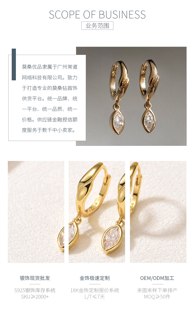ME0021款S25银镀18K黄金马眼形莫桑钻耳环0.8ct - 3