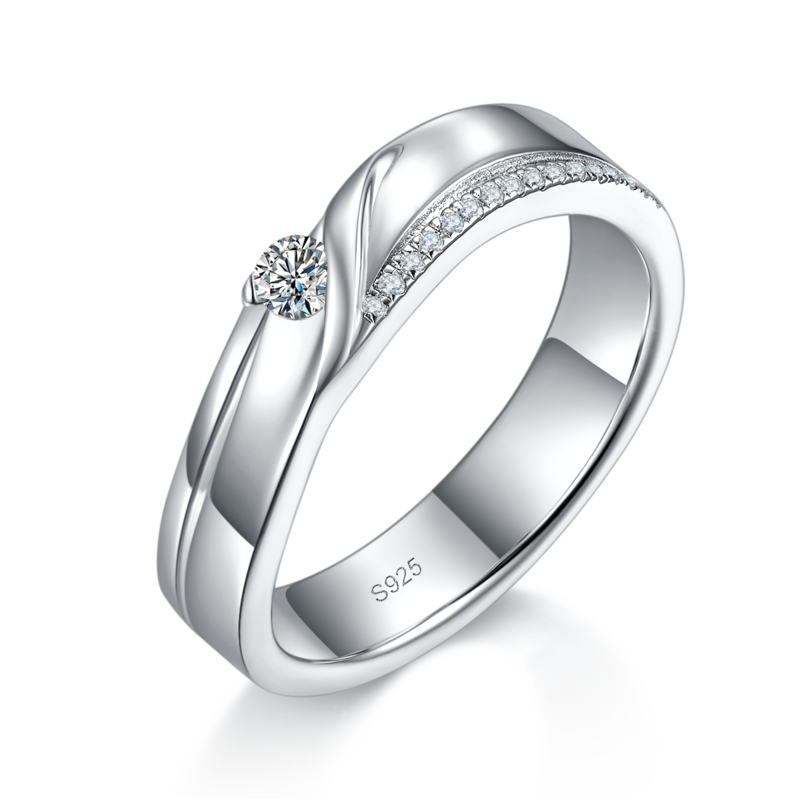 情侣Couple RingS925银镀白金定制选款Moissanite0.28ct