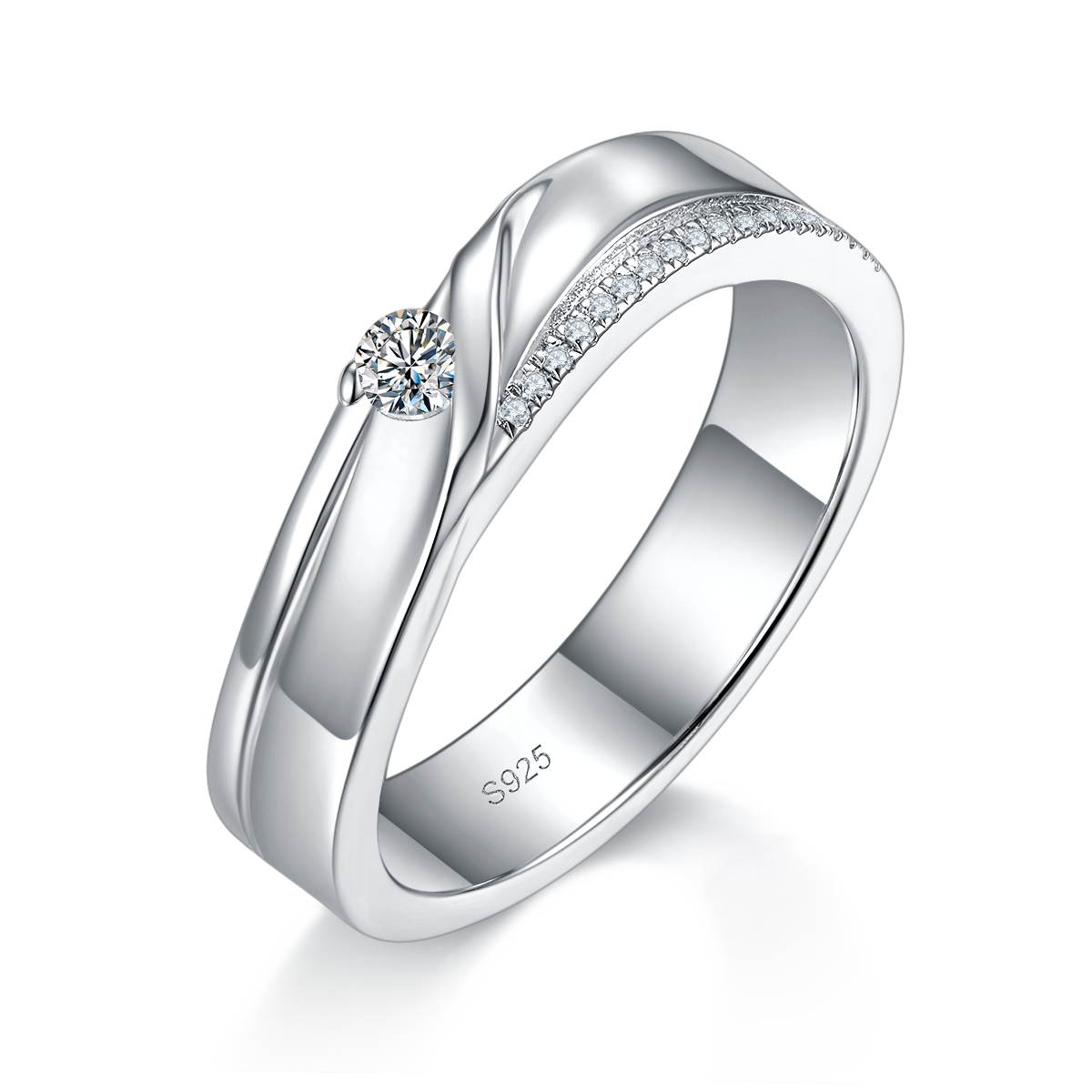 情侣对戒S925银镀白金定制选款莫桑钻0.28ct