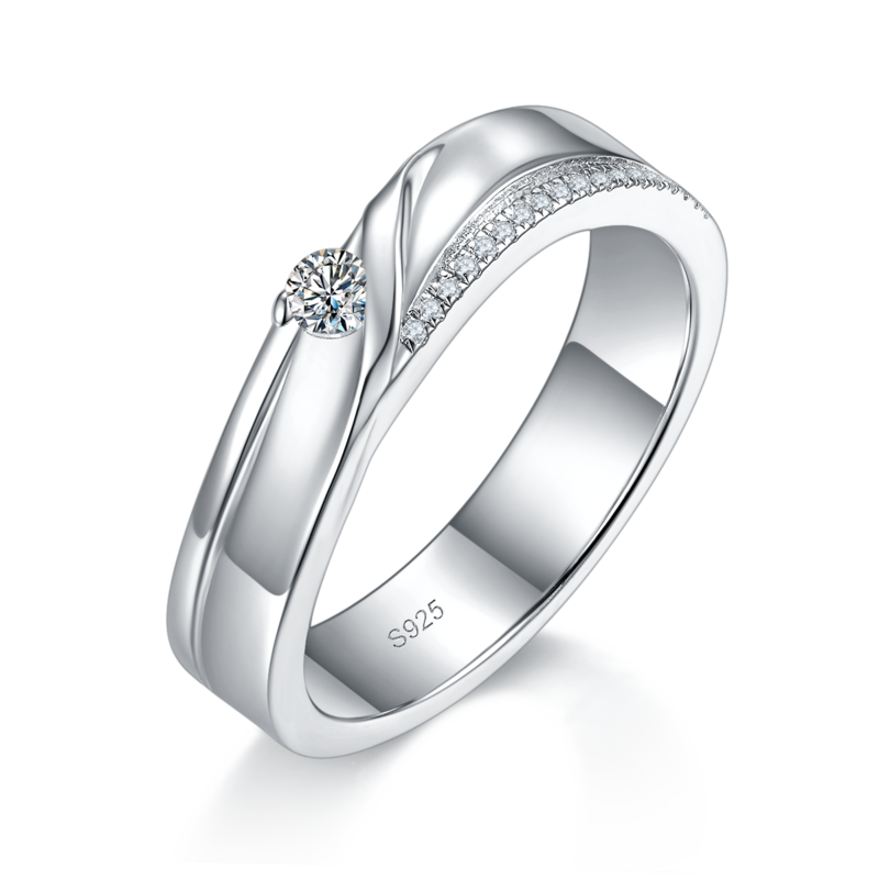 情侣Couple RingS925银镀白金定制选款Moissanite0.28ct
