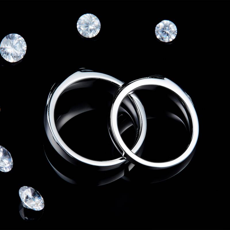 情侣Couple RingS925银镀白金定制选款Moissanite0.28ct
