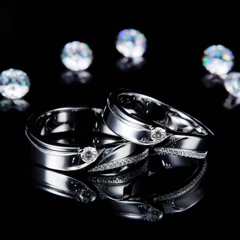 情侣Couple RingS925银镀白金定制选款Moissanite0.28ct