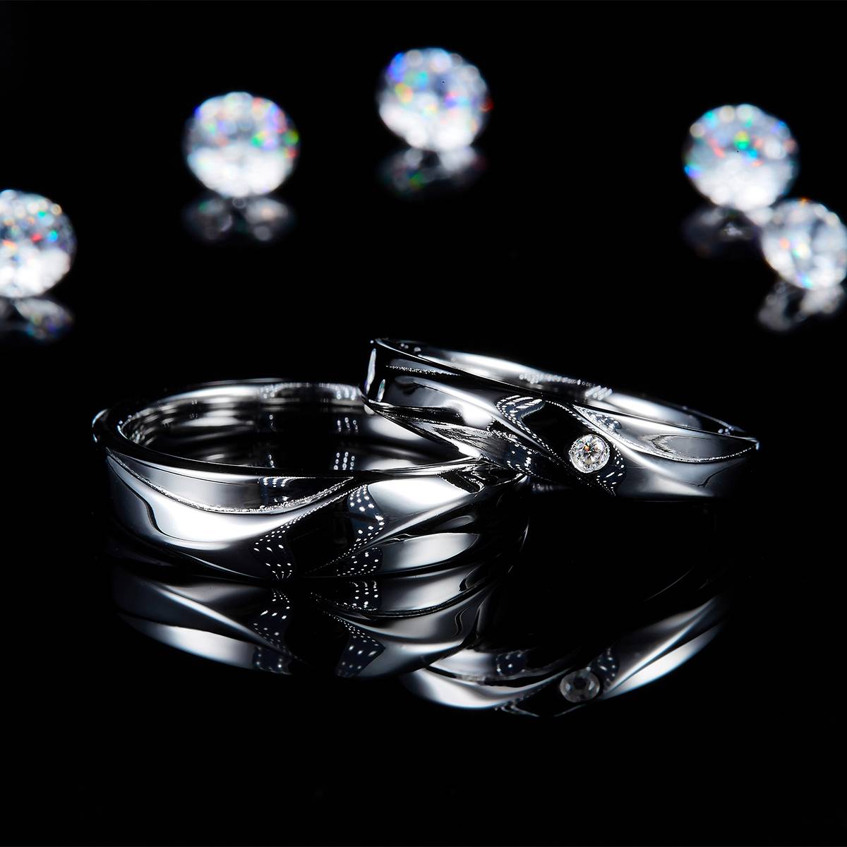 情侣对戒S925银镀白金定制选款莫桑钻0.02ct