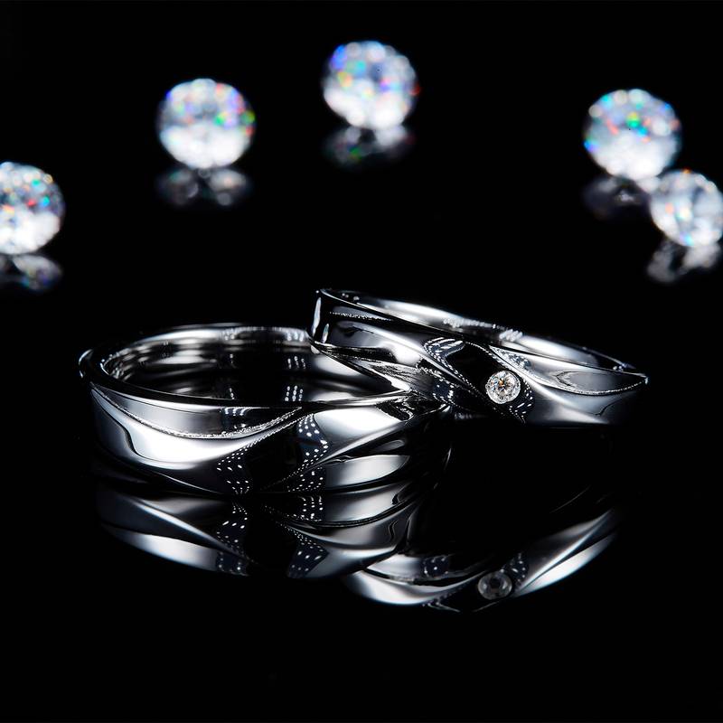 情侣Couple RingS925银镀白金定制选款Moissanite0.02ct