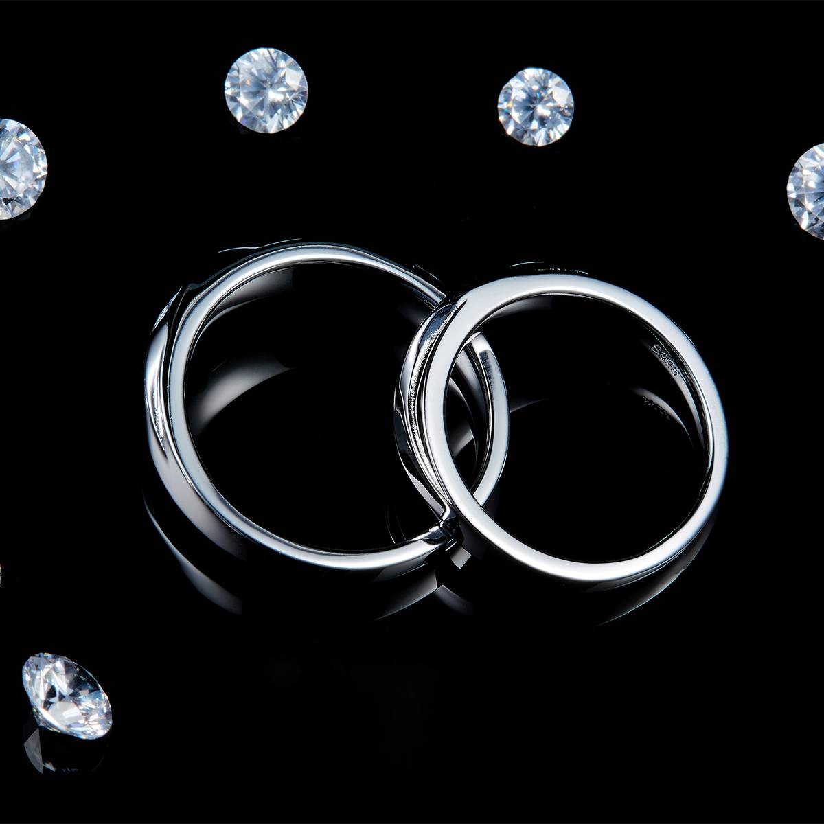 情侣对戒S925银镀白金定制选款莫桑钻0.02ct