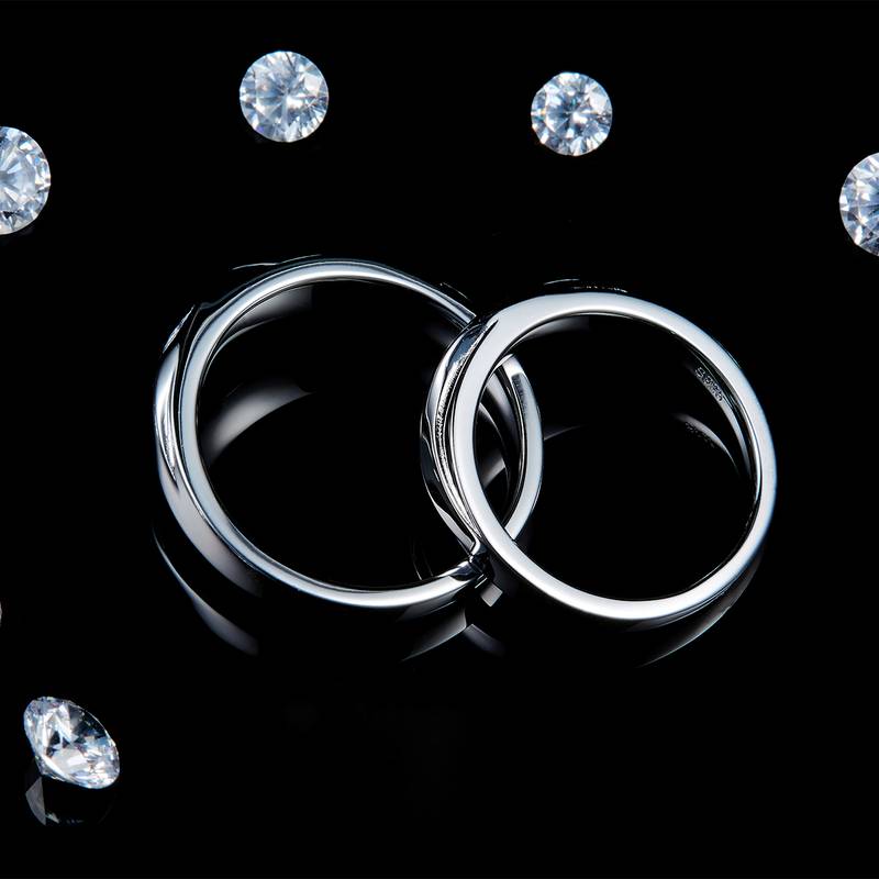 情侣Couple RingS925银镀白金定制选款Moissanite0.02ct