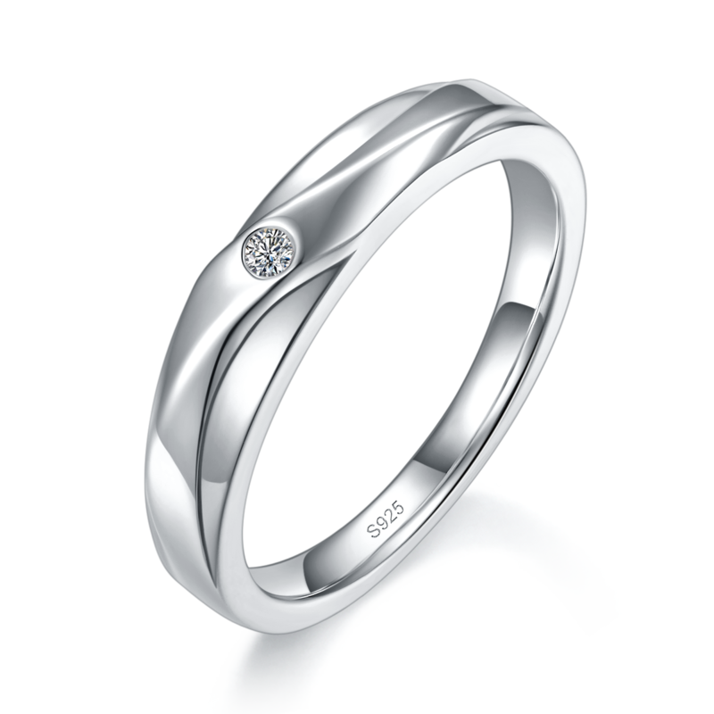 情侣Couple RingS925银镀白金定制选款Moissanite0.02ct