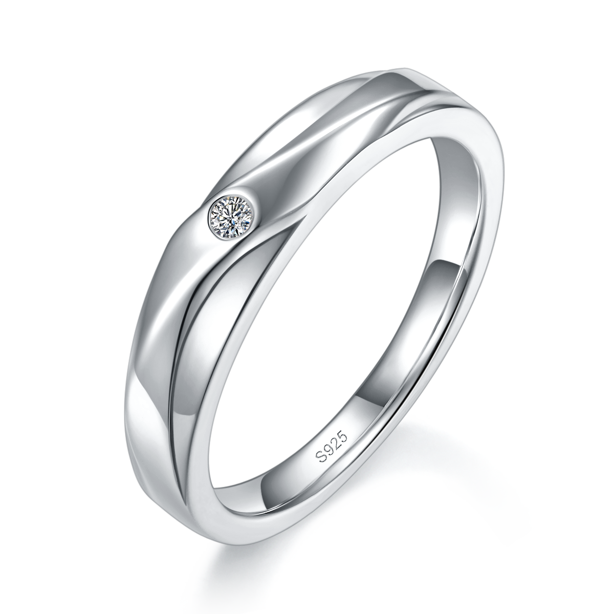 情侣对戒S925银镀白金定制选款莫桑钻0.02ct