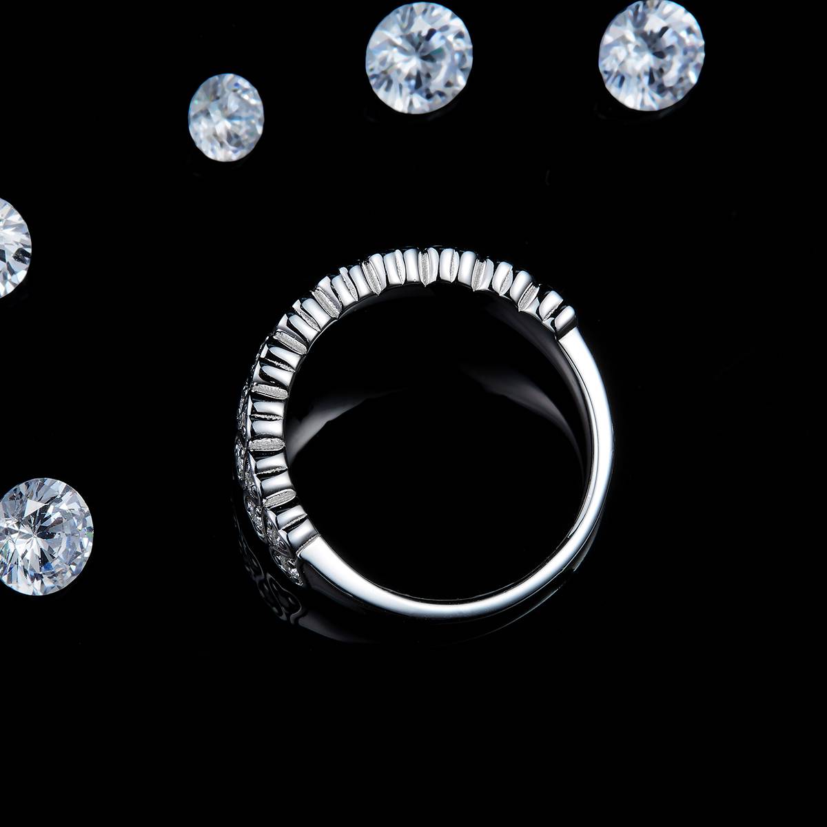女戒S925银镀白金定制选款莫桑钻0.3ct