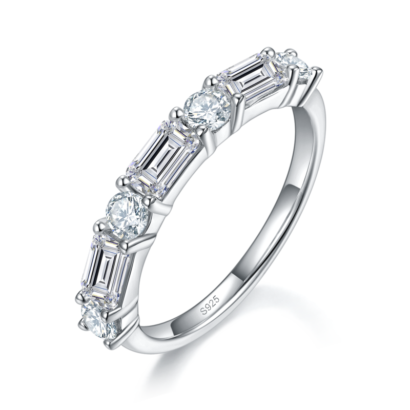 祖母切排戒S925银镀白金定制选款莫桑钻1.9ct