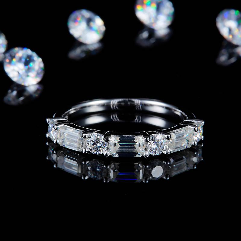 祖母切排戒S925银镀白金定制选款莫桑钻1.9ct