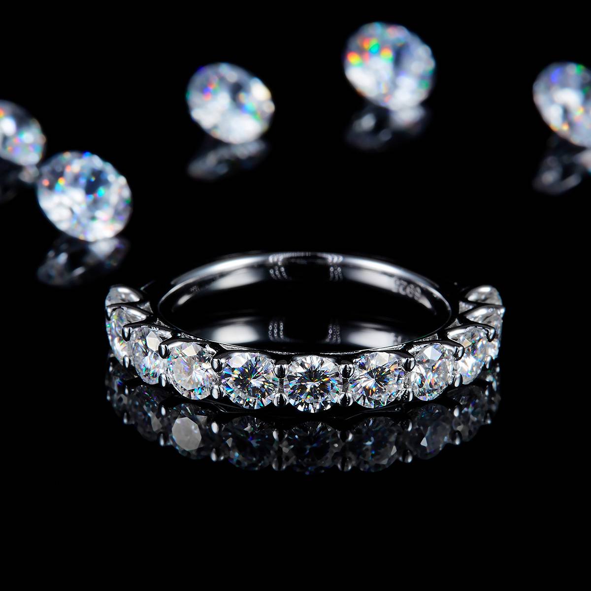 Women's ring S925 silver plated platinum customized selection Moissanite 2.2ct